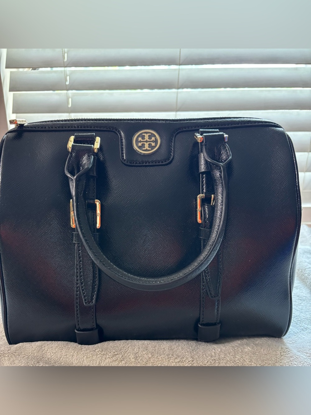 TORY BURCH BUCKLE LEATHER SATCHEL SHOULDER BAG BLACK $495